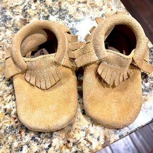 Freshly picked sand colored size 4 suede baby shoes